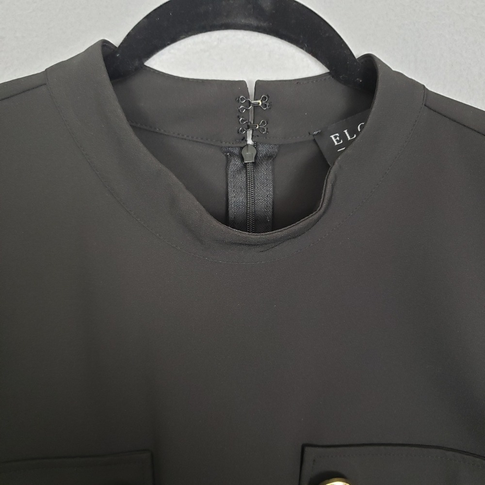 Eloquii Mock Neck Military Midi Dress Black Gold Buttons A-line Classy Size 16 - Picture 8 of 11